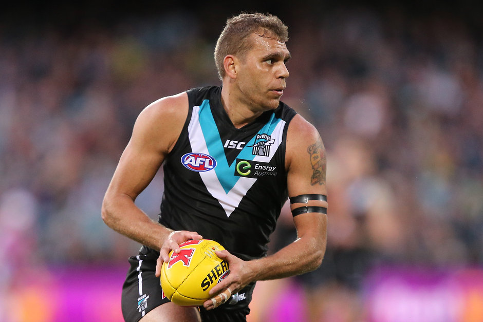AFL 2015 Rd 23 - Port Adelaide v Fremantle ADELAIDE, AUSTRALIA - SEPTEMBER 5: Nathan Krakouer of the Power in action during the 2015 AFL round 23 match between Port Adelaide Power and the Fremantle Dockers at the Adelaide Oval, Adelaide, Australia on September 5, 2015. (Photo by James Elsby/AFL Media)